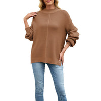 Knitted Solid Color Half Collar Loose Pullover New Sweater