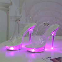 Luminous Stiletto Platform Sheer Model Crystal Sandals