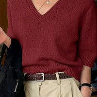 Women's Pure Color All-matching Elegant V-neck Knitted Sweater