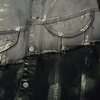 Men's Trendy Punk Contrast Color Gradient Irregular Stitching Cat Beard Polo Collar Jacket