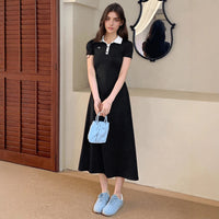 Fashionable Contrasting Color Patchwork Lapel Dress Summer New Arrival