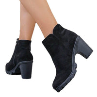 Chunky Heel Round Toe Side Zipper Ankle Boots