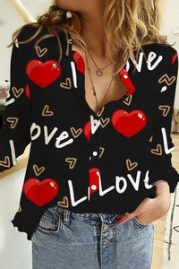 Creative Love Valentine's Day Element Pattern Long Sleeve Women's Shirt