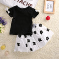 Black, Short Sleeve Top Flower Skirt