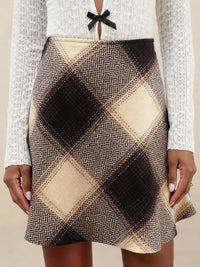 Woolen Midi High-waisted Plaid A-line Skirt European And American Style
