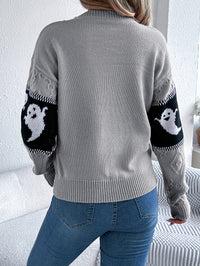 Women Ghost Color Block Long Sleeve Pullover Sweater