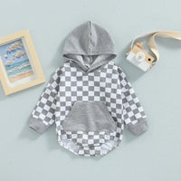 Plaid Long Sleeve Hooded Panda Bag Romper
