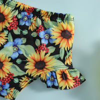 Girls' Flower Print Front Tied Spaghetti-strap Split Two-piece Suit Swimsuit