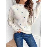 Womens Heart-Shaped Embroidered Patchwork Knit Base Layer Top