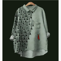 Loose Printed Crew Neck Casual Plus Size Women's Shirt