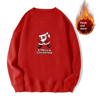 Red Sweater Christmas Fleece-lined Deer Round Neck Couple