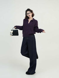 Collar Embroidery Loose-fitting Long Sleeve Sweater Women