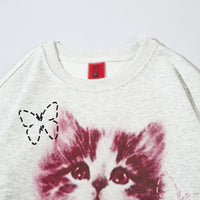 Kitten Animal Print Loose Round Neck Sweater