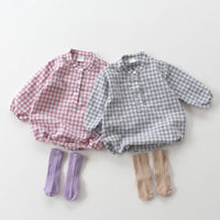 Long Sleeve Plaid Jumpsuit Baby Boy And Baby Girl Pullover Western Style Triangle Jumpsuit Baby Bodysuit Romper Shirt