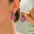 Sparkling Multicolor Paved Rhinestone Teardrop Stud Earrings Women Luxury Elegant Party Prom Formal Jewelry Accessories
