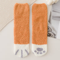 Coral Fleece Socks Women's Mid-calf Length Winter Thickened Fleece Warm Cat's Paw Socks