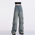 Retro Washed Wide Leg Multi-pocket Loose Straight Jeans