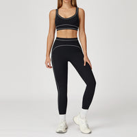 Contrast-color Brushed Yoga Set With Dual Shoulder Straps