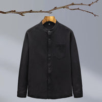 Cotton And Linen Solid Color National Style Men's Shirt
