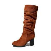 New European And American-style Chunky-heeled Pointed-toe Suede Over-the-knee Boots