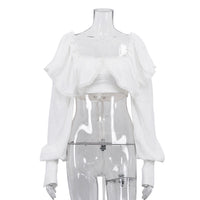 Square Neck Tie-up Lace-trimmed Crop Shirt