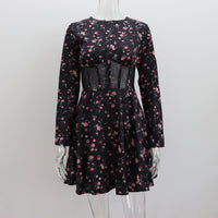 Womens Sexy Mesh Hollow-Out Patchwork Printed Dress