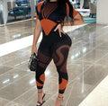 Round Neck Patchwork Print Skinny Fashion Long Casual Jumpsuit