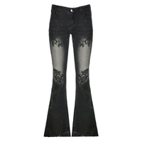 Printed Worn Jeans Slimming Washed Women