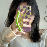 Compatible with Apple, Purple Checkerboard Suitable For Iphone12 11ProMax Protective Cover Xs Xr Lanyard Mobile Phone Case 8p Female
