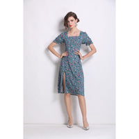 Women's Floral-print Split Slim-fit Dress