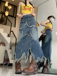Washed Denim Skirt Women's Five-pointed Star Patch