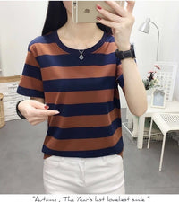 Women's Loose Round Neck All-Match Striped Short-Sleeve Top