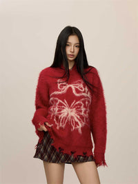 Butterfly Jacquard Mink-like Wool Christmas New Year Sweater