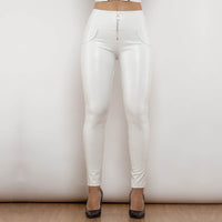 Shascullfites Melody High Waist White Leather Butt Lifting Pants Ladies Thermal Leggings With Zipper