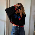 Retro Contrasting Color Jacquard Knit Loose Casual Sweater