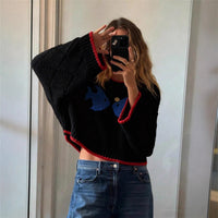 Retro Contrasting Color Jacquard Knit Loose Casual Sweater