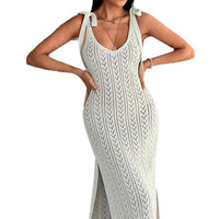 New Knitted Hollow-out Strap Long Beach Dress