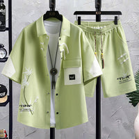 New Chinese Style National Style Suit Men's Summer Short Sleeve Shirt Shorts Wear A Set Of Casual Sports Clothes