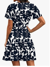 V-neck Floral-print Womens Dress