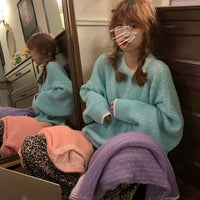 Women's Loose Pure Color Thickened All-match Retro Pullover Sweater