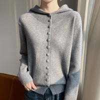 Womens Knitted Sweater Stylish Western Style Solid Color All Match Hooded Knit Cardigan
