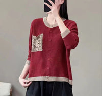 Retro Knitted Cardigan Women Round Neck Loose