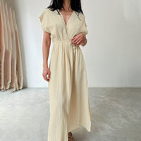 Deep V-neck Short-Sleeve Long Nightdress Loose-Fitting One-Piece Breathable Womens Loungewear