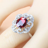 Garnet Cubic Zirconia Earrings Pendant Necklace Bracelet Ring Gift 4 PCs Set