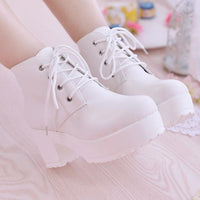 New Chunky-heel Lace-up Ankle Boots With A Round Toe And High Heel