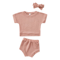 Summer Solid Color Waffle Color Casual Sportswear Suit