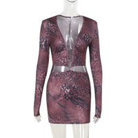 Sexy Deep V-Neck Backless Sheath Dress With Long Sleeves