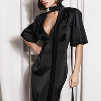 Summer Short Sleeve Puff Sleeve Deep V Neck A Line Maxi Dress