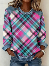 Womens Retro Crew-Neck Long-Sleeve Sweatshirt Top