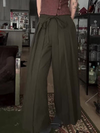 Military Green High Waist Wide-Leg Draped Pants